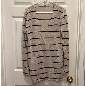 Old Navy Cream‎ And Black Striped V-neck Sweater Tunic Womens Size Large